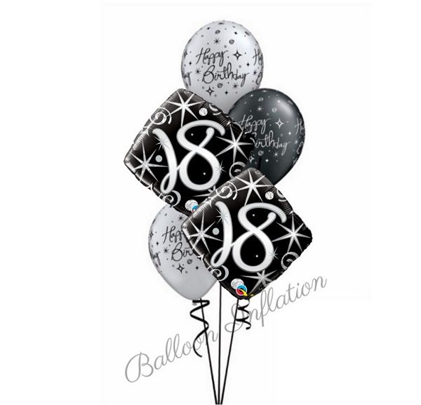 18th Elegant Black & Silver Birthday Balloon Bouquet