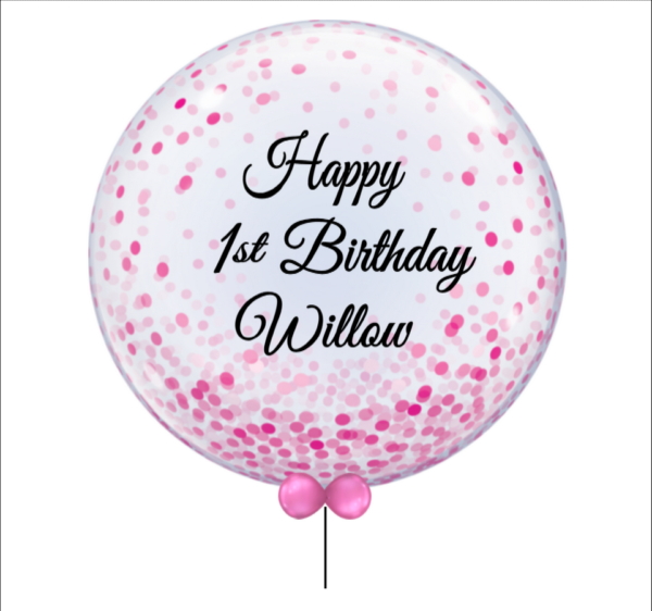 Personalised Round 60cm Bubble Pink Confetti Print Balloon