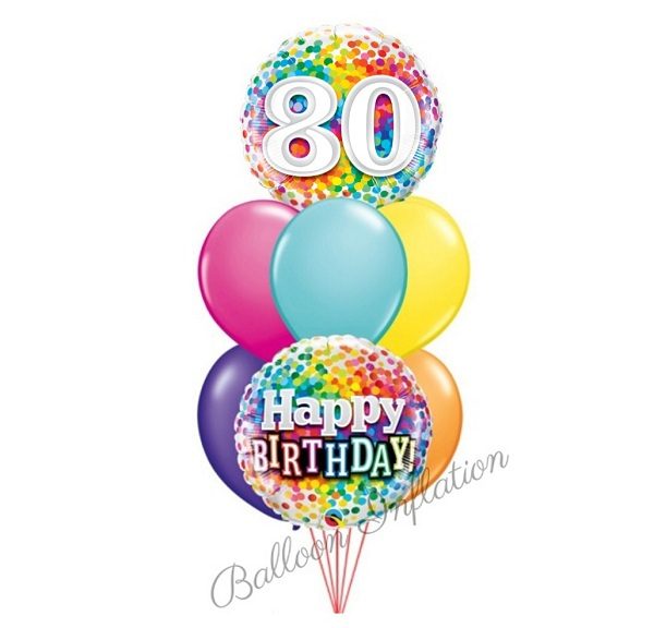 80th Rainbow Dots Birthday Balloon Bouquet