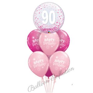 90th Birthday Pink Confetti Bubble Balloon Bouquet