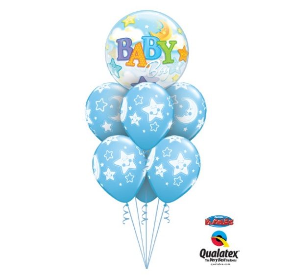 Blue Baby Boy Moon & Stars Balloon Bouquet