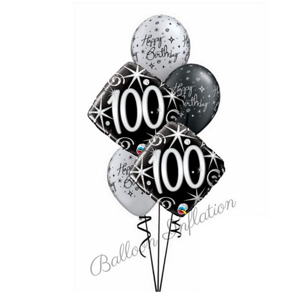 100th Elegant Black & Silver Birthday Balloon Bouquet