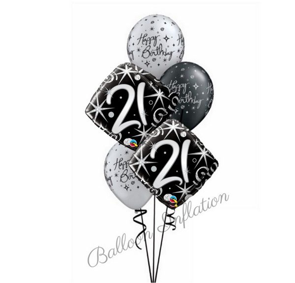 21st Elegant Black & Silver Birthday Balloon Bouquet