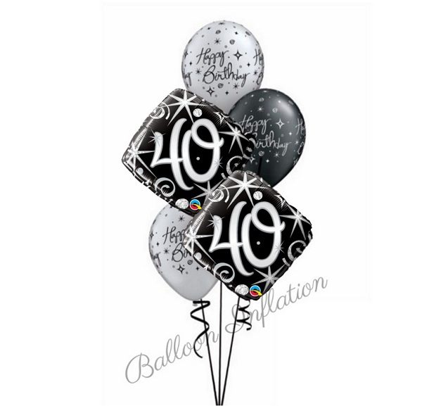 40th Elegant Black & Silver Birthday Balloon Bouquet