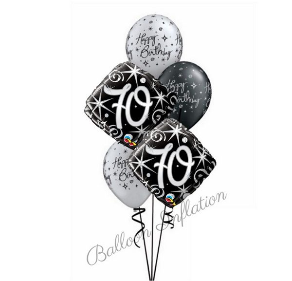 70th Elegant Black & Silver Birthday Balloon Bouquet