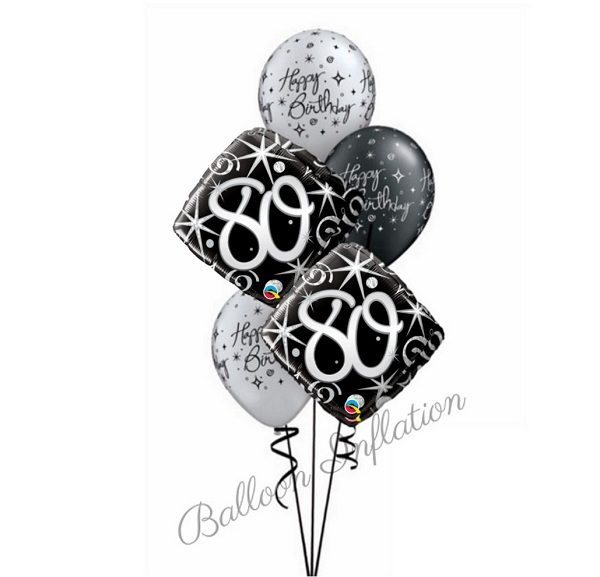 80th Elegant Black & Silver Birthday Balloon Bouquet